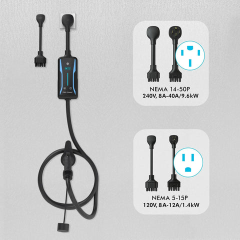Level 2 EV Charger, Plug-And-Play Portable, 8-40 Amp Adjustable, NEMA 14-50 And NEMA 5-15 Outlets, Indoor/Outdoor Use