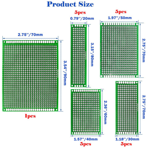 Image showing multiple sizes of boards from Double Sided Prototype PCB Board Kit For Maker-Friendly DIY Electronics Projects