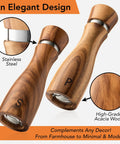 Wooden Salt And Pepper Grinder Set Refillable Mills With Adjustable Coarseness Crafted From Solid Acacia Wood With Ceramic Core