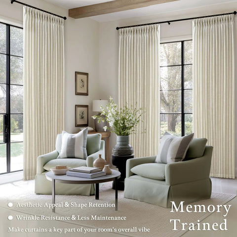 Sand Beige Linen Curtains 102 Inches Long for Living Room Two Panels 50 by 102 Inch Pinch Pleated Drape with Back Tab Hooks Rings