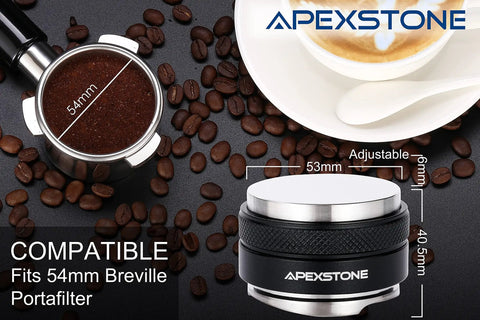 53mm Coffee Distributor And Tamper With Dual Head Leveler For 54mm Portafilter Baskets shown with coffee beans