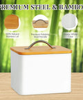 Farmhouse Laundry Organizer And Storage Box With Bamboo Lid, premium steel, glossy white