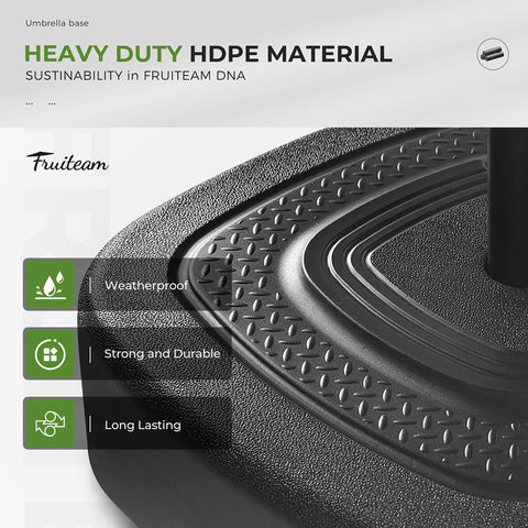 Close-up of a heavy-duty HDPE mobile umbrella base with textured surface, showcasing weatherproof and durable design.