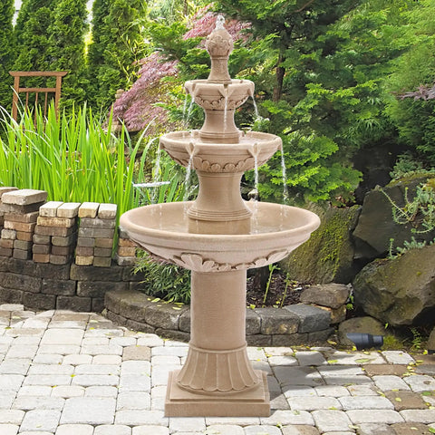 Three Tier Outdoor Water Fountain Cascade For Patio And Yard, Large Floor Standing Resin Bubbler With Pump, 48 Inch Tall Water Feature