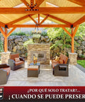 Heavy Hitter Oil Based Wood Preservative And Exterior Stain In Warm Pecan Hue visible in a stylish outdoor seating area.