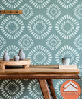 Room with wall painted using Big Floral Wall Stencil Set 24 By 38 Inches XL Allover Pattern With Free Edging Stencil Two Piece Kit.