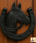 Antique Horse Head Door Knocker In Cast Iron With Rustic Horseshoe Accent For Front Door, Barn, Farmhouse Or Garden Gate