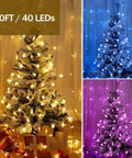 Star String Lights 20Ft Battery Operated Color Changing Fairy Lights With 40 LEDs Remote Control Indoor Outdoor Hanging Twinkle Decor For Bedroom Patio Party And More adorning a Christmas tree with yellow, blue, and pink hues.