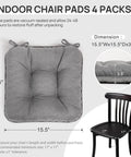 Ultra Comfy Memory Foam Chair Cushions Set Of 4 For Indoor Outdoor Use 15.5 By 15.5 By 3.5 Inches Grey shown on chair.