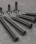300 Pack Size 8 By One Inch Sheet Metal Self Tapping Screws Black Stainless Steel Flat Head Heavy Duty Self Drilling Fasteners.