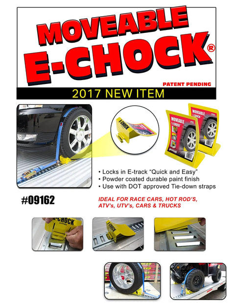 Movable Wheel Chock For E Track System, Heavy Duty Steel, Rust Resistant Powder Coat Finish, Quick Lock, Secure Trailers