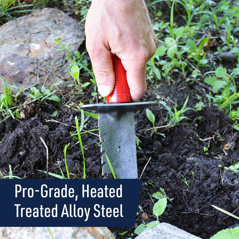 Pro Hori Hori Garden Knife 12 Inch Multipurpose Digging Tool with 7 Inch Serrated Alloy Blade and Hand Guard in use
