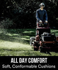 Person mowing lawn wearing WorkTunes Connect Hearing Protector With Bluetooth Audio, AM FM Radio, 24 dB NRR