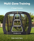Chipster PRO Golf Chipping Net For Indoor And Outdoor Practice With Pop-Up Target on grass with 3 target pockets and side catch nets