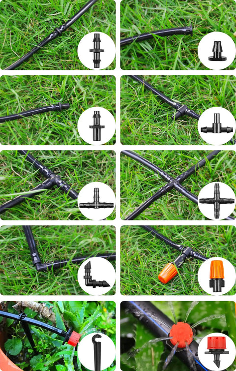 All In One Quarter Inch Drip Irrigation Fittings Kit With 240 Pieces Barbed Connectors Nozzles Micro Drips Tees Couplings