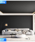 4 Pack High Density Acoustic Foam Panels Super Thick Sound Proof Wall Tiles on a wall and ceiling in a modern living room.