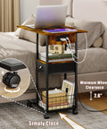 C Shaped Side Table With Charging Station And Wheels For Bedroom Living Room And Home Office Type C USB Ports And Two AC Outlets