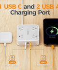 Surge Protector Power Strip With Eight Outlets And USB C Plus USB A Ports 5 Ft Flat Plug Extension Cord 1250W 900J Protection