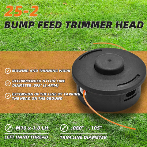 Compatible 25 2 Bump Feed Trimmer Head Replacement For Weedeater And Brush Cutters on grass with nylon line features