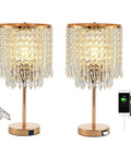 Gold Crystal Table Lamps Set Of 2 With USB Ports And 3-Way Touch Dimmer, elegant bedroom nightstand lamps with shimmering crystals