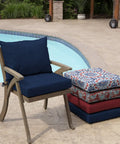 Outdoor Dining Chair Cushion Set 21 By 21 Inches In Sapphire Blue Rainproof And Fade Resistant Includes One Back Pillow And One Seat Bottom Eco Friendly PFAS Free C0 Treatment With Recycled Polyfill And Polyester Fill Fits Most Chairs on chair by poolside