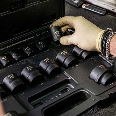 1/2 Inch Drive Impact Socket Set, 19-Piece SAE, Cr-Mo Alloy Steel, Radius Corner Design With Dual Size Markings, Heavy-Duty Case