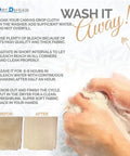 Instructions for washing canvas drop cloths with hands and detergent, showing before and after images of fabric cleanliness improvement.
