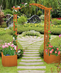 Natural Fir Wood Garden Arbor With Planter Boxes, Outdoor Trellis For Climbing Plants Like Roses And Vines