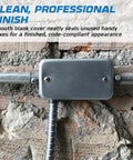 4x2 Electrical Junction Boxes With Blank Covers Built Tough installed on brick wall, showing galvanized steel durability and tidy wiring