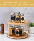 Double-layer bamboo Turntable Spice Rack With Double Layer Design For Kitchen Cabinets And Pantry, 360 Degree Spin