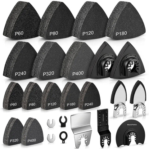 151 Piece Oscillating Tool Detail Sanding Pads Kit With 2 Finger Pads And 2 Triangle Pads, 60 80 120 180 240 320 400 Grit