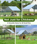Spacious Walk In Chicken Run With Full Roof Cover For Backyard Poultry 13 Ft Long By 9.8 Ft Wide By 6.5 Ft High Heavy Duty Metal Coop Waterproof UV Resistant Canopy Enclosure For Chickens Ducks And Rabbits