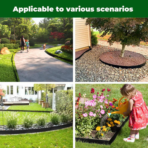 Galvanized Steel Garden Edging 40 Inch Strips With 180 Degree Bend And Top Edge Protection used in various lawn and garden settings