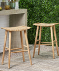 Magwen Outdoor Acacia Wood Barstool With Wicker Set Of Two Rustic Patio Seating For Deck Or Garden Weather Resistant Durable
