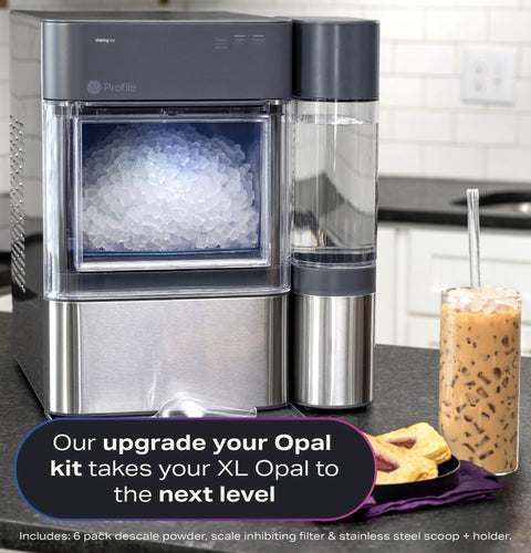 GE Profile Opal upgrade kit for Nugget ice maker; stainless steel scoop with magnetic holder and descaling powder