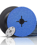 Fast Cutting 36 Grit Zirconia Resin Fiber Discs For Angle Grinder 4-1/2 Inch By 7/8 Inch 25 Pack With Backing Pad And Lock Nut.