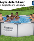 Premium Round Above Ground Swimming Pool 10 Foot Diameter 30 Inch Depth Steel Frame Build with family enjoying summer.