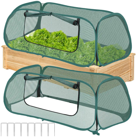 Two Pack Raised Bed Garden Covers Pop Up Mesh Plant Covers For Outdoors 30 Percent Sunblock Shade Tent Crop Cage For Seedlings And Vegetables Against Birds And Animals Includes Eight Stakes 45 By 22 By 16 Inches