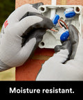 Hands installing Blue Insulation Displacement Connector For 2 Or 3 Wires Pigtail Self Stripping And Moisture Resistant 22 To 14 AWG