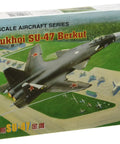 Box of Sukhoi Su 47 Berkut 1 144 Scale Fighter Model Kit For Aviation Gearheads Ready To Build Plastic Kit with detailed art