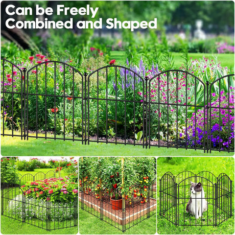Arched Rustproof Metal Fence For Dogs And Rabbits No Dig Barrier For Flower Beds And Gardens shown in outdoor setup