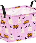 Lowkey Spooky Purple Ghost Storage Basket With Heavy Duty Cotton Linen Handles Dope Collapsible Organizer For Halloween with fun ghost design.