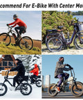 E-bikes with center motors in various terrains showcasing Beefy Hydraulic Front Brake Calipers For E Bikes With 2 Pistons, 160Mm 6 Bolt Disc Rotor.