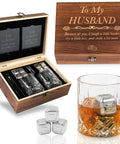 Engraved Whiskey Glass Gift Set For Husband With Whiskey Stones In A Pine Box Romantic Anniversary Present For Him A Keepsake