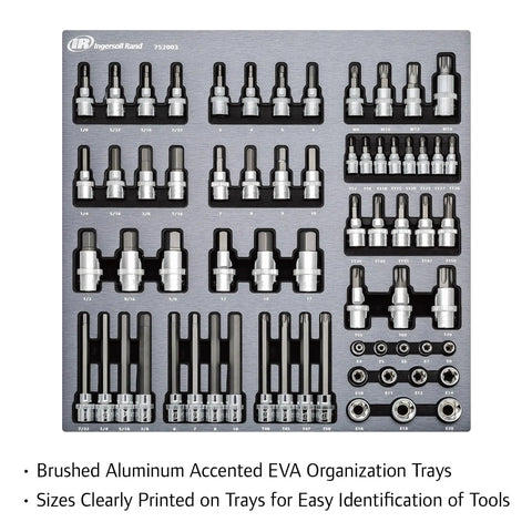 66-Piece Master Torx and Specialty Bit Socket Set With S2 Steel Bits in EVA tray with size markings, arranged neatly.