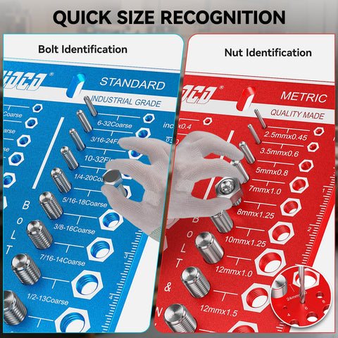 62 Nut And Bolt Thread Checker Gauge With Standard And Metric Sizing showing bolt and nut identification for quick size recognition