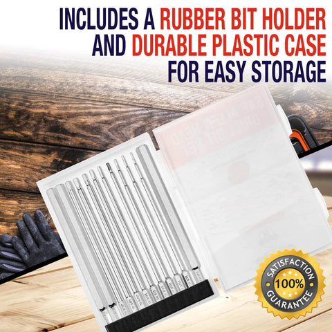 12 Piece 6 Inch Long Hex Head Allen Wrench Drill Bit Set Impact Ready S2 Steel SAE One Quarter Inch Hex Bits With Storage Case For Tough Jobs And DIY Projects