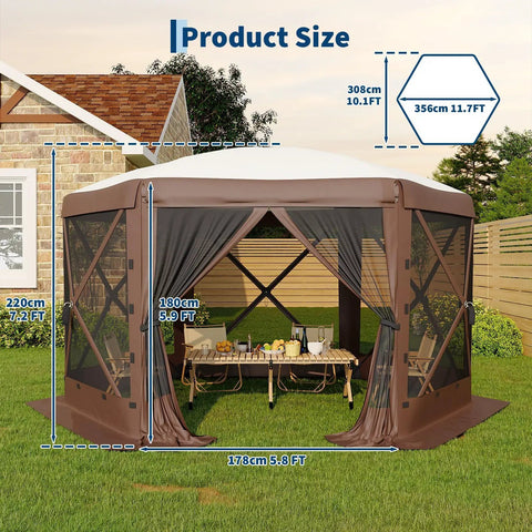 Hexagonal Six Sided Pop Up Gazebo Tent With Easy One Push Setup Mesh Panels And Removable Wind Cloths 89 Sq Ft Shade