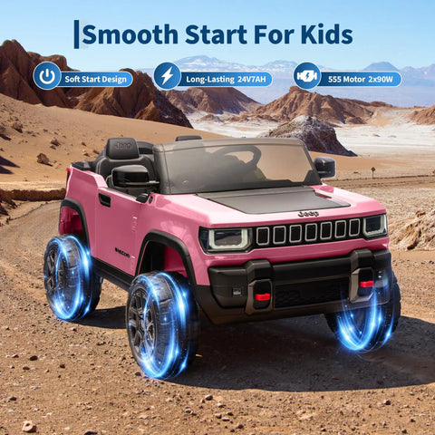 Licensed 24V Kids Ride On Truck Two Seater With Parent Remote Control Three Speed Modes Bluetooth Music LED Headlights