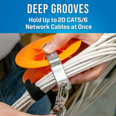Cable Pulley Set Two Pack For Low Voltage Electrical And Network Cables with deep grooves and swivel hook in use